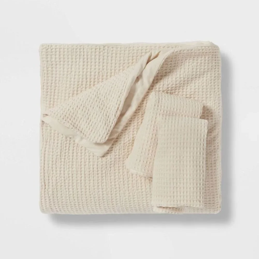 Twin/Twin XL Washed Waffle Weave Duvet Cover Set - Natural